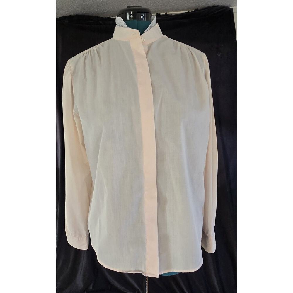 Vintage 80s Womens Honors Lg Pink Lace Collar Button‎ Up Blouse Romantic Cottage